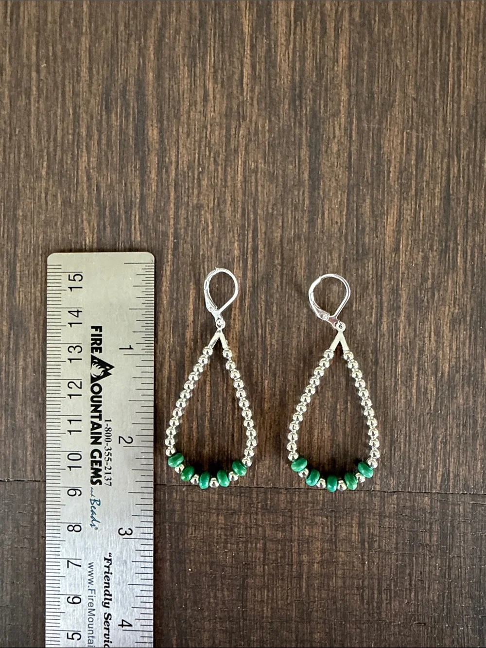 HAND CRAFTED GREEN APPLE TURQUOISE & SILVER TEARDROP HOOP EARRINGS